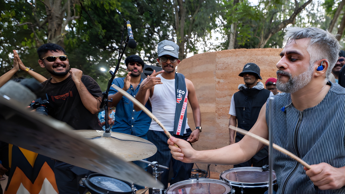 Uriel Barthélémi performing Kaseko Cycle at Kochi-Muziris Biennale